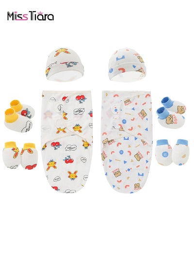 Buy 2 Sets Baby Swaddle Wrap for Newborn Sleep Sack 100% Cotton Adjustable Sleepsack Sleep Bag with Baby hats, Gloves and Socks in UAE