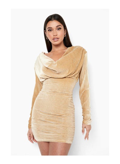 Buy Plisse Cowl Neck Mini Dress in UAE