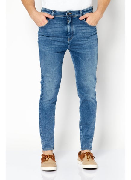 Buy Men Skinny Fit Washed Stretchable Denim Jeans, Blue in UAE