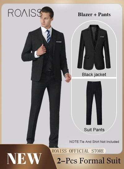 Buy 2 Piece Slim Fit One Button Suit for Men British Style Business Casual Formal Attire Lightweight Blazer and Pants Set Groom Dress Host Elegant Tuxedo in Saudi Arabia