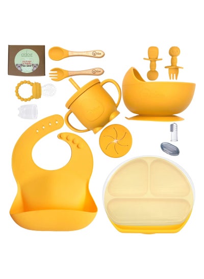 Buy 15 Piece Baby Silicone Feeding Set, Suction Silicone Baby Bowl-Self Eating Utensils Set with Spoons, Bibs, Toddlers Spoon Set, Plate Kit in Saudi Arabia