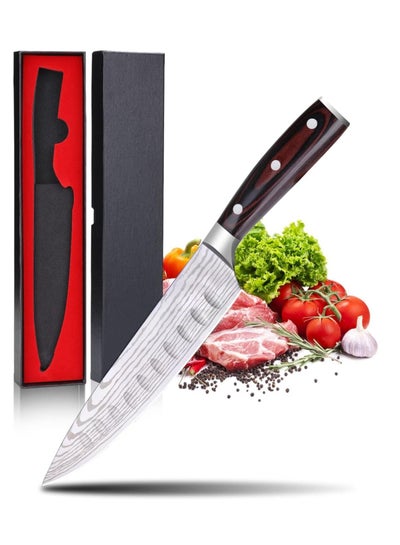 Buy Chef Knife Starter 8 inch Super Sharp 7Cr17Mov Chef's Knife Home Cook Kitchen Knife  Premium Carbon Stainless Steel Universal knife with Ergonomic Wooden Handle & Kitchen Gadgets in UAE