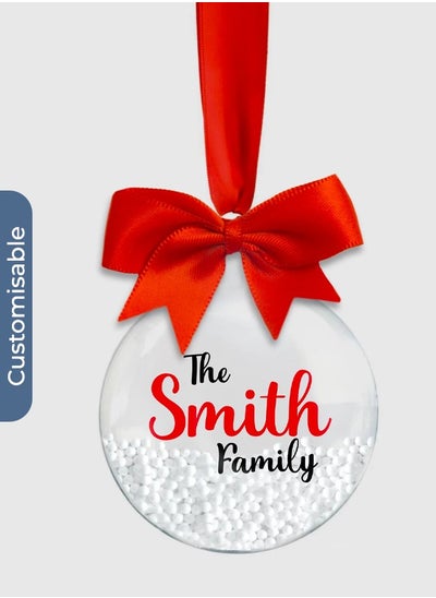 Buy Personalised Family Christmas Bauble - Red or Red & Black Text With Feather or Snow Beads Inside in UAE