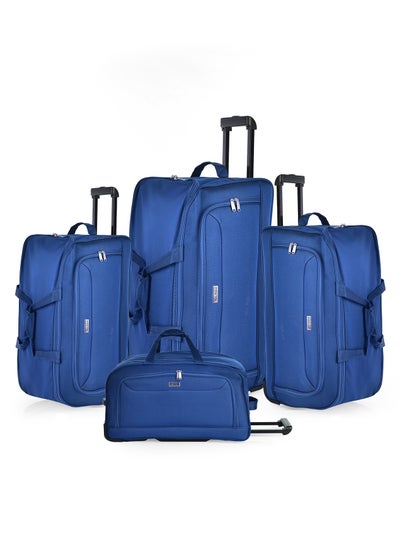 Buy New Travel Duffle Bag Luggage Set, Fabric Trolley Travel Bag Set with Carry On Cabin Sizes, 2 Wheels and Telescopic Handle, 4 Pieces, Size 19/21/23/26 Inches, DF01/4P (Blue) in Saudi Arabia