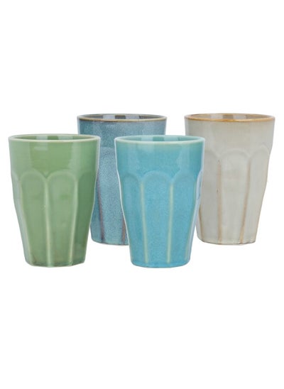 Buy 330Ml Set Of 4 Colored Porcelain Mugs in UAE