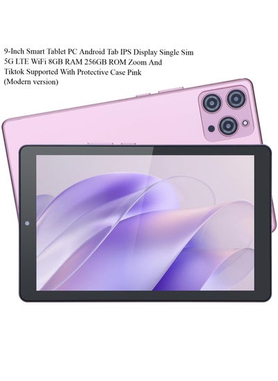 Buy 9-Inch Smart Tablet PC Android Tab IPS Display Single Sim 5G LTE WiFi 8GB RAM 256GB ROM Zoom And Tiktok Supported With Protective Case Pink (Modern version) in UAE