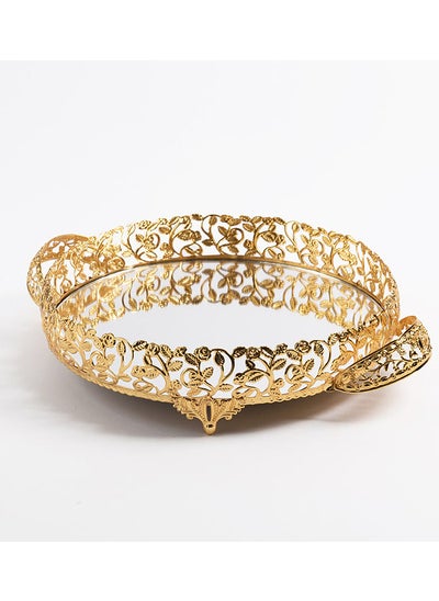 Buy Roza Round Metal Small Tray, Gold - 25 cm in UAE