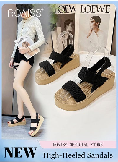 اشتري Wedge Sandals for Women Comfortable Open Toe Sandals Casual Summer Buckle Open Toe Ankle Strap Platform Sandals Platform Wedge Heels Sandals Rubber Sole Shoes في السعودية