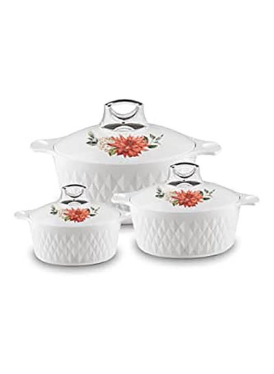 Buy Casserole Diamond Set Of 3 Pcs 2.5L, 3.5L, 5.0L Stainless Steel Insulated Hotpot Food Warmer White in UAE