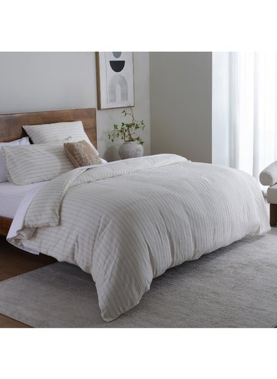 اشتري Sanctuary Linen Broadway Stripe 3-Piece Super King Duvet Cover Set 260X220Cm - Natural في الامارات