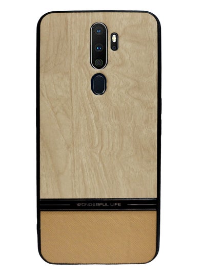 Buy Shockproof Wood Grain Skin PU and TPU Shockproof Luxury Phone Case for Oppo A9 2020/A5 2020 (Beige) in Egypt