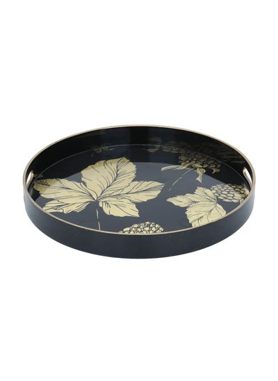 Buy Round Black Acrylic Leaf Serving Tray in Saudi Arabia