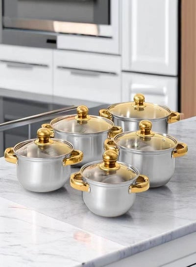 Buy 10 Piece Soup Pot Glass Cover Household Pots 5 Kitchen Soup Pot Set in Saudi Arabia