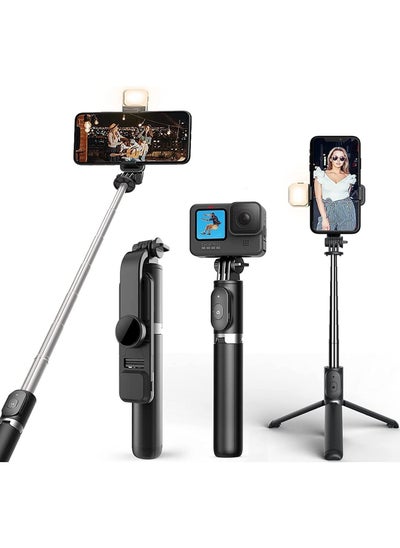 اشتري Selfie Stick with Light,Long Selfie Stick with Tripod Stand 100cm Plus,Bluetooth Mobile Selfie Stick for Mobile Phone, Makeup,Vlogging,Youtube في السعودية