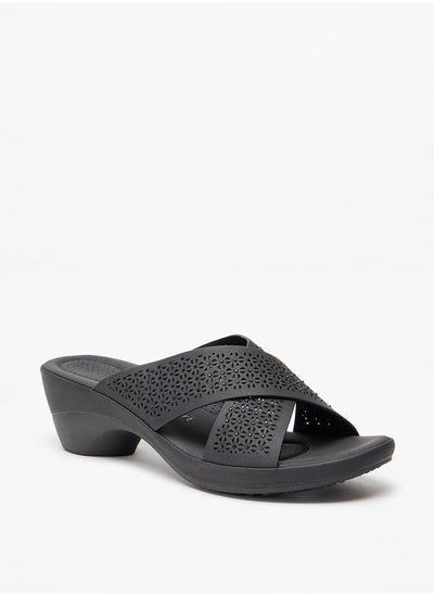 اشتري Women's Laser Cut Detail Slip-On Cross Strap Sandals في الامارات