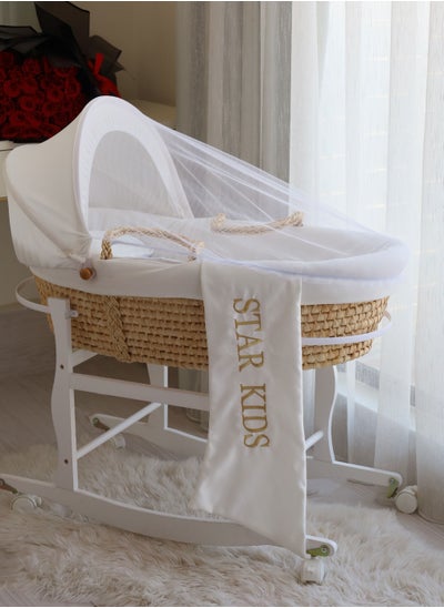 Buy Baby Moses Basket Cradle With Rocking Stand, White in Saudi Arabia