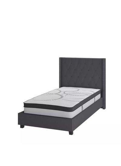 Buy Grey Sophistication: Single Bed in Swedish Wood with Linen Fabric, Color Grey, Dimensions 120x200x140 by Alhome in Saudi Arabia