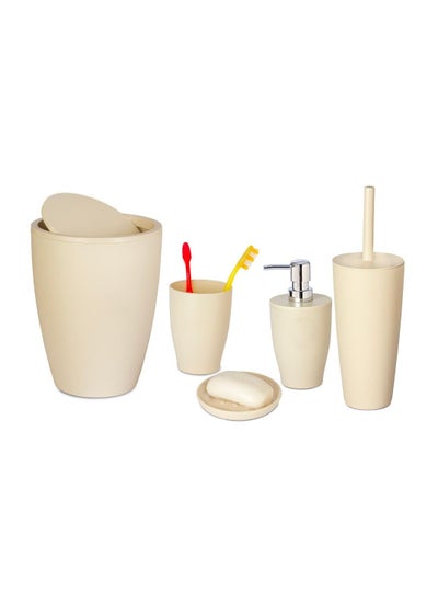 Buy Primanova pure plastic bathroom set consist of 5 pieces basket 7.5 liter soap dispenser soap holder toilet brush toothbrush holder beige in Egypt