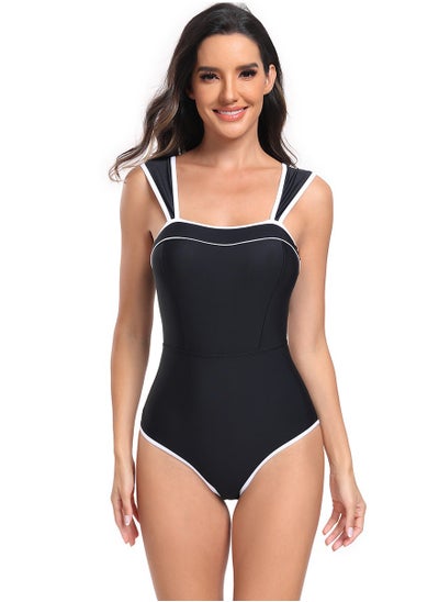 Buy Women's One Piece Swimsuit Wide Strapes Bathing Suits Black in Saudi Arabia