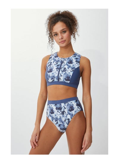 اشتري Zip Front Marble Print Active Bikini Top في الامارات