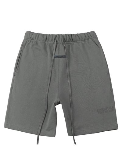 Buy Essentials Zone Season 8 Casual Velvet Printed Drawstring Shorts for Men Charcoal Gray in UAE