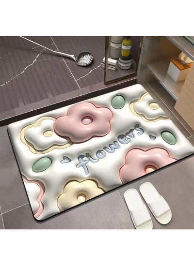 اشتري 3D Flower Bathroom Mat Shower Entrance Carpet Bathmat Rug Absorbent Floor Quick Dry Non-Slip Mat في الامارات