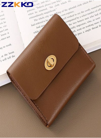 Buy Fashion Retro Brown Double Card Slot Exquisite Small Card Holder Soft Leather Imitation Cowhide Large Capacity Wallet in Saudi Arabia