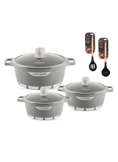 اشتري Cookware Set 8 pieces - Pots set Oven Safe, Granite Non Stick Coating 100% PFOA FREE, Die Cast aluminum Cooking Set include Casseroles And Silicone Utensils|20/24/28CM| في الامارات