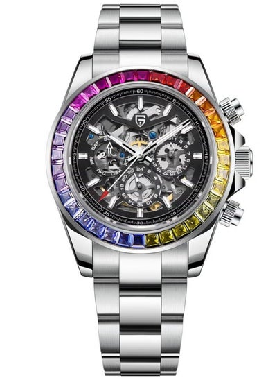 Buy Men's automatic mechanical stainless steel watch waterproof workplace watch PD-1777 Rainbow in UAE