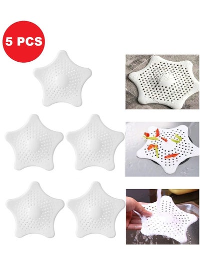 Buy 5-Piece Kitchen Sink Strainer Filter Star Silicone Drain Cap Bathroom Floor Hair Catcher Anti Clogging Shower Drain Cover For Kitchen Bathroom Tub White in UAE