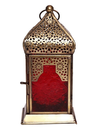 Buy HILALFUL Handmade Decorative Candle Lantern, Medium | Suitable for Indoor & Outdoor Décor | Moroccon Arabian Style | For Home Decoration in Ramadan, Eid | Iron | Islamic Gift | Red Glass in UAE