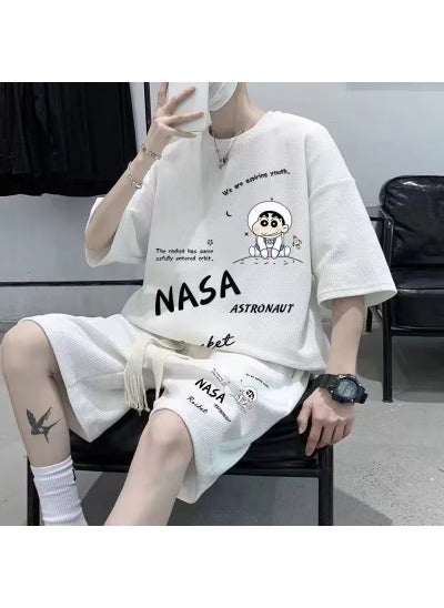 Buy Casual Loose Fit Mens Summer Outfit White in Saudi Arabia