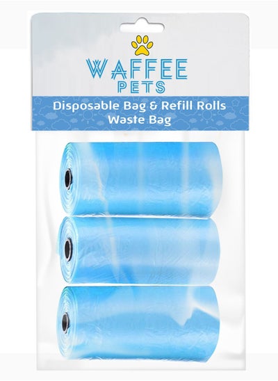 اشتري Waffee Pet Dog Waste Bags, Poo Bags, Pack of 3 Rolls (60 Bags)-Blue في الامارات