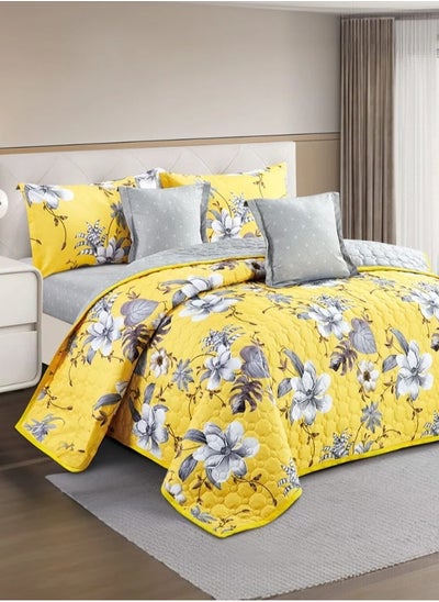 Buy Single Summer Bedding Set with compressed Insert-4 Pieces-Asylon-Gray-yellow in Saudi Arabia