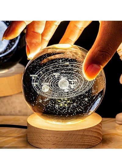 Buy 3D Crystal Ball Night Light Galaxy Crystal Lamp LED Light with Wooden Base Glass Ball, Home Decoration Ornament, Birthday Gift for Girlfriend, Kids Crystal Ball Lamp, Warm Nightlight - Solar System in UAE