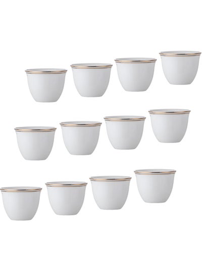 Buy A set of 12 pieces of Saudi coffee cups, made of porcelain with a golden line in Saudi Arabia