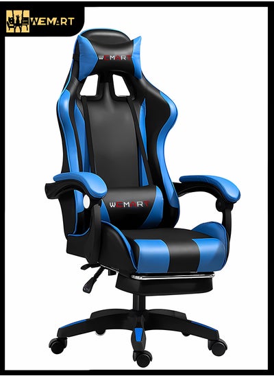 Buy Computer Gaming Chair with Footrest, Ergonomic High Back Gaming Chair Tilt and Height Adjustable Computer Chair with Neck Massage Lumbar Support, Comfortable Armrest Headrest and Footrest Blue in Saudi Arabia