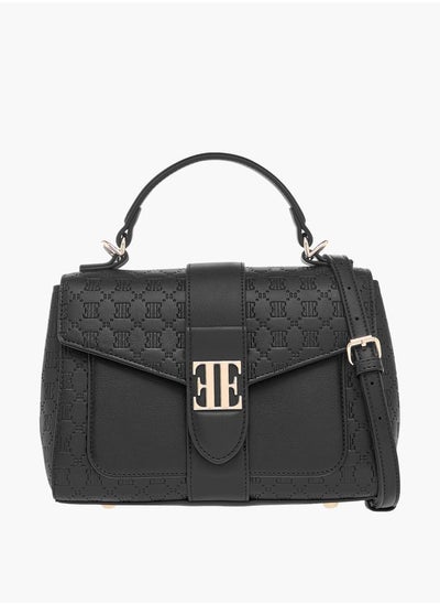 اشتري Monogram Embossed Satchel Bag with Flap Closure and Detachable Strap في الامارات