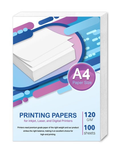 Buy White printing paper, A4 size, 120 grams, pack of 100 sheets in Egypt