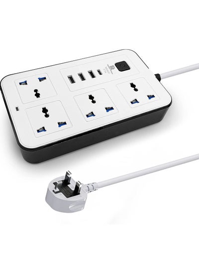 Buy Universal Extension Cord with 4 Power Socket and 3 USB Slots 3 meter 4 Way Power Strip with USB type C PD Charging slot Extension Lead 3 meter in Saudi Arabia