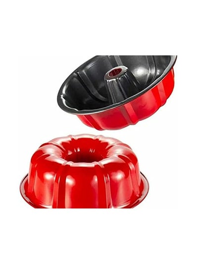 اشتري Non Stick Metal Round Cake Mold, 24 cm - Red and Black في مصر