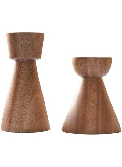 Buy Momentum Cylindrical and Cone Shape Warm Wood Candle Holder 2-Piece Set in Egypt