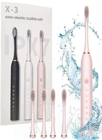 Buy Sonic Electric Toothbrushes, USB Rechargeable Ultrasonic Tooth Brush with 4 Brush Heads 6 Cleaning Modes and Smart Timer IPX7 Waterproof Cleaning Toothbrushes for Adults and Kids（Pink） in Saudi Arabia