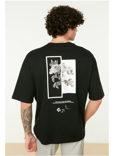 Buy Men's Black Oversize/Wide-Fit Crew Neck Floral Printed Short Sleeve  T-Shirt in Egypt