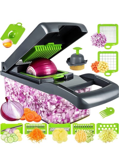 اشتري Vegetable Chopper, Pro Onion Chopper, Multifunctional 13 in 1 Food Chopper, Kitchen Vegetable Slicer Dicer Cutter,Veggie Chopper With 8 Blades,Carrot and Garlic Chopper With Container في الامارات