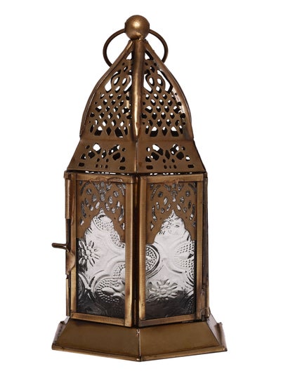 Buy HILALFUL Handmade Decorative Candle Lantern, Small | Suitable for Indoor & Outdoor Décor | Moroccon Arabian Style | For Home Decoration in Ramadan, Eid | Iron | Islamic Gift | Clear Glass in UAE