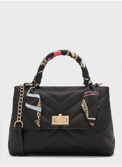 Buy Quilted Handbag With Scarf Detail in UAE