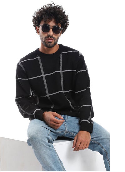 Buy Windowpane Pattern Round Collar Knit Pullover _ Black & Grey in Egypt