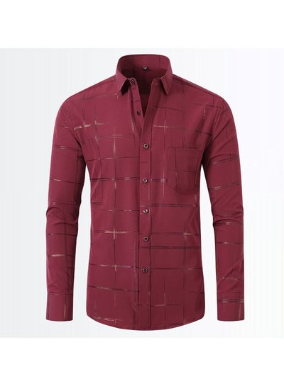 Buy Men's Stretch Shirt With Gold Stamping And Non Ironing Shirt Red in Saudi Arabia
