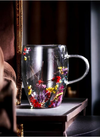 Buy Creative dry flower double wall glass cup high borosilicate coffee glass mug in UAE